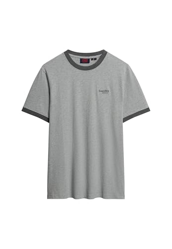 Superdry Herren Essential Ringer-T-Shirt mit Logo Grau Meliert/Kräftig Anthrazit Meliert L von Superdry