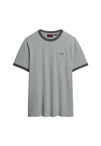 Superdry Herren Essential Ringer-T-Shirt mit Logo Grau Meliert/Kräftig Anthrazit Meliert XL von Superdry