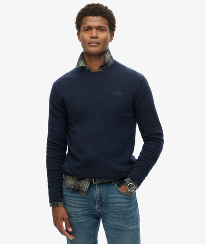 Superdry Herren Essential Schmal Geschnittener Rundhalspullover Marineblau - Größe: S von Superdry