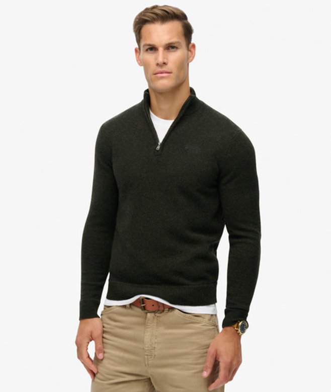 Superdry Herren Essential Strickpullover mit Halbreißverschluss und Stickerei Grün - Größe: Xxl von Superdry