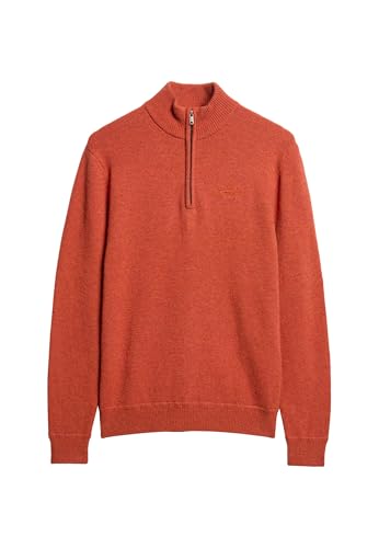 Superdry Herren Essential Strickpullover mit Halbreißverschluss und Stickerei Herbstliches Orange XL von Superdry