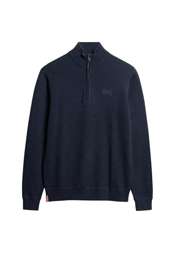 Superdry Herren Essential Strickpullover mit Halbreißverschluss und Stickerei Karbon Marineblau Meliert M von Superdry