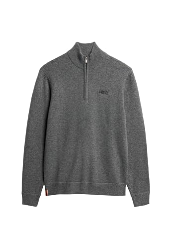 Superdry Herren Essential Strickpullover mit Halbreißverschluss und Stickerei Möwengrau Meliert M von Superdry