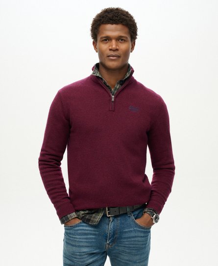 Superdry Herren Essential Strickpullover mit Halbreißverschluss und Stickerei Pink - Größe: M von Superdry