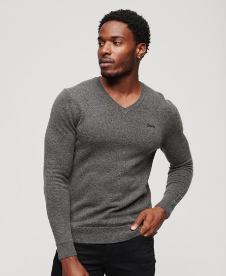 Superdry Men's Essential Strickpullover mit Stickerei und V-Ausschnitt Dunkelgrau - Größe: Xxl von Superdry