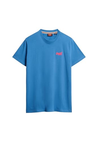 Superdry Herren Essential T-Shirt aus Bio-Baumwolle mit Logo Monaco Blau/Feurig Korallrot S von Superdry