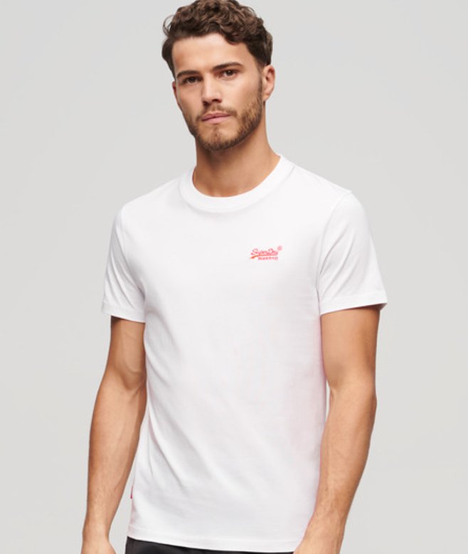 Superdry Herren Essential T-shirt mit Neonfarbener Logostickerei Weiß - Größe: L von Superdry