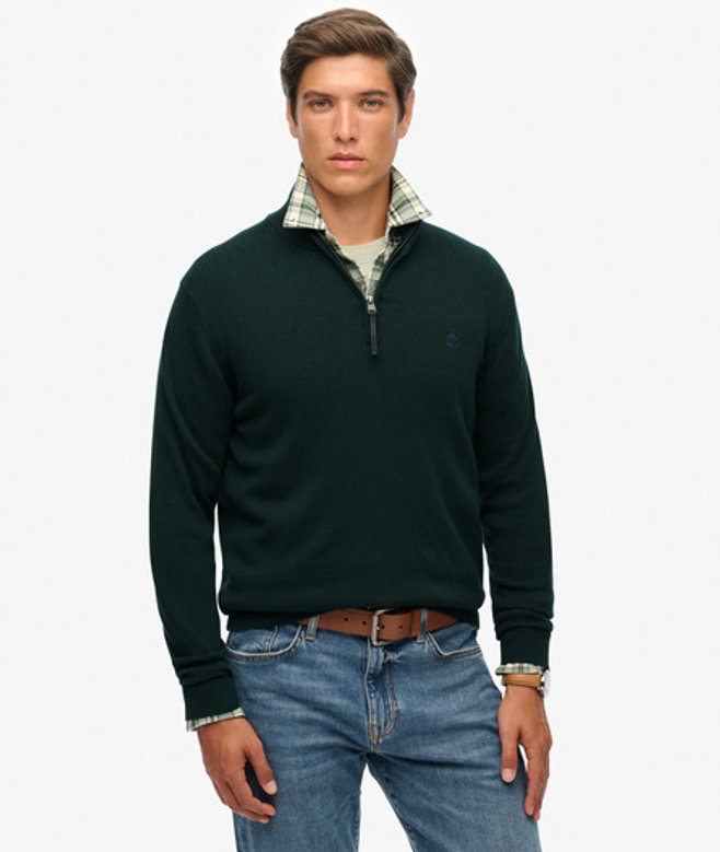Superdry Herren Essentials Baumwoll-pullover mit Reißverschluss Green - Größe: Xxl von Superdry