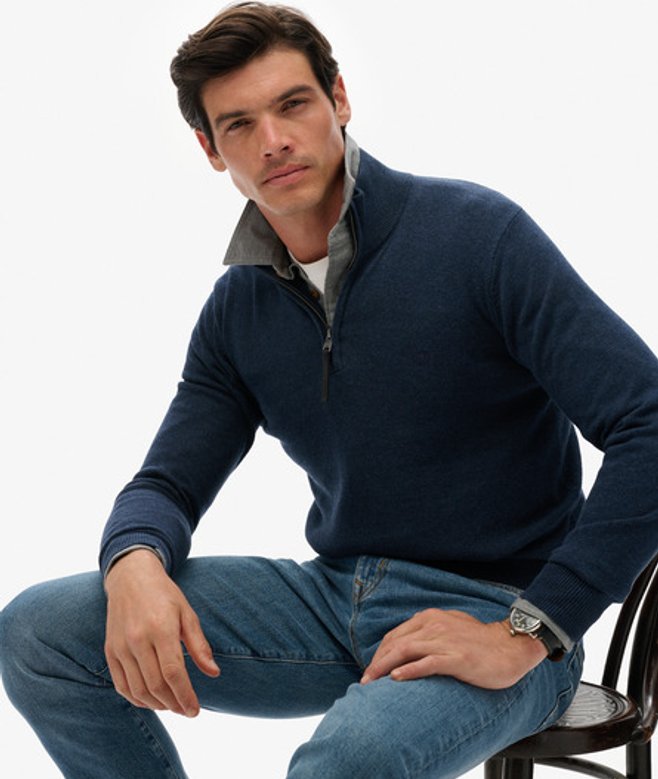 Superdry Herren Essentials Baumwoll-pullover mit Reißverschluss Navy - Größe: S von Superdry