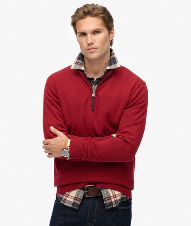 Superdry Herren Essentials Baumwoll-pullover mit Reißverschluss Red - Größe: XL von Superdry