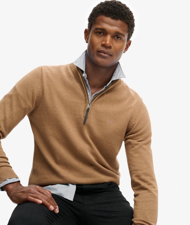 Superdry Herren Essentials Baumwoll-pullover mit Reißverschluss Brown - Größe: Xxl von Superdry