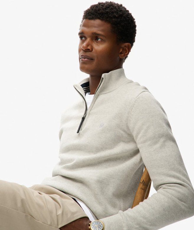 Superdry Herren Essentials Baumwoll-pullover mit Reißverschluss Light Grey - Größe: XL von Superdry