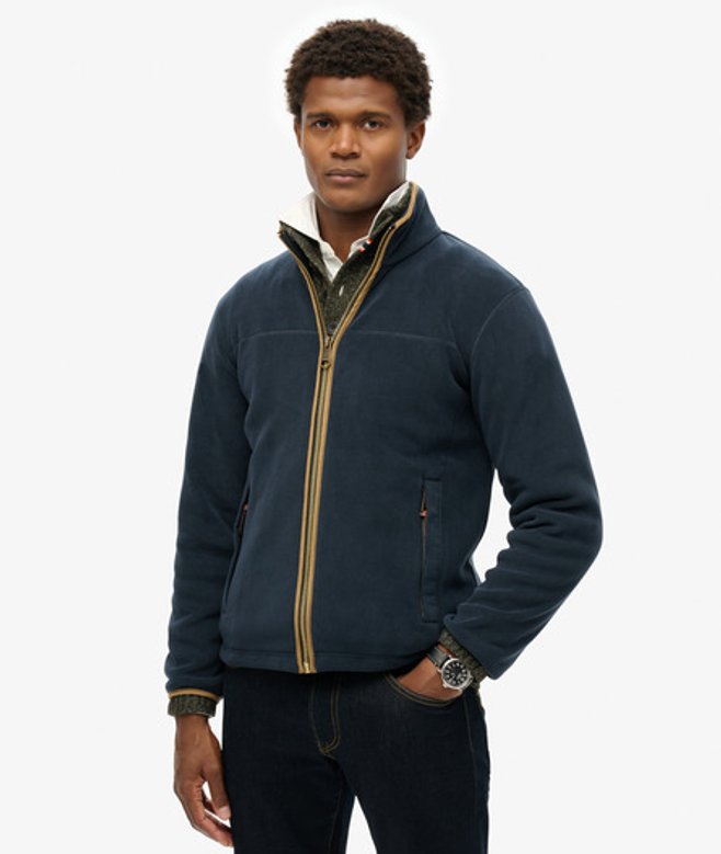 Superdry Herren Estate Fleecejacke mit Durchgehendem Reißverschluss Marineblau - Größe: L von Superdry