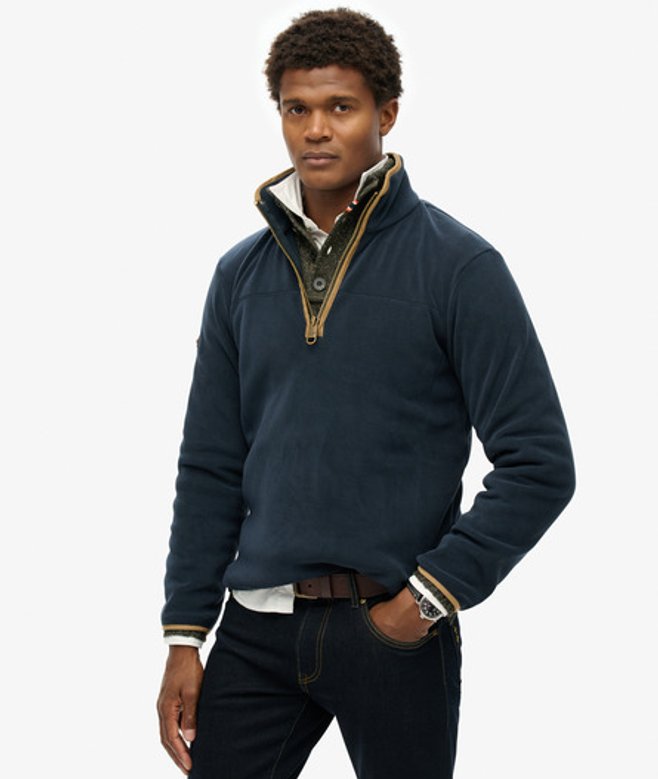 Superdry Herren Estate Fleecejacke mit Halblangem Reißverschluss Marineblau - Größe: M von Superdry