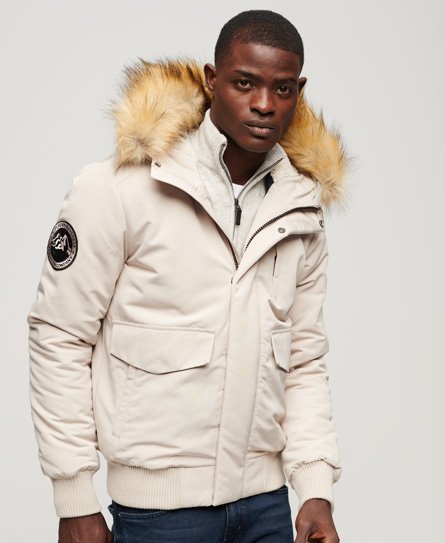 Superdry Men's Everest Bomber-Steppjacke mit Kapuze Beige - Größe: S von Superdry