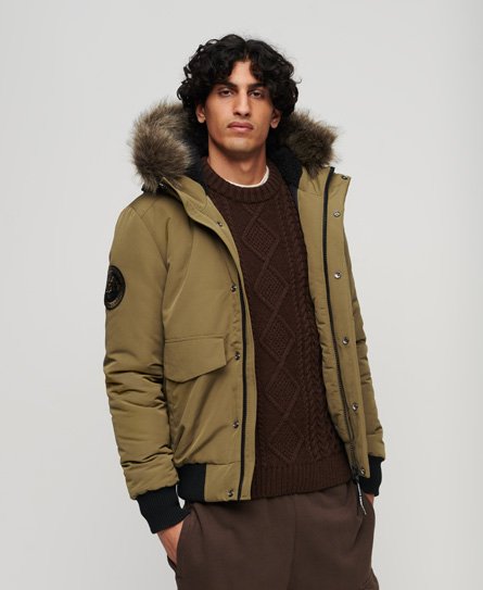 Superdry Herren Everest Bomber-Steppjacke mit Kapuze Grün - Größe: L von Superdry