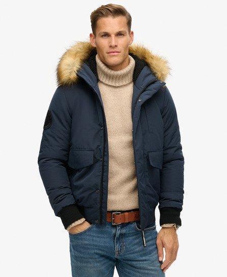 Superdry Men's Everest Bomber-Steppjacke mit Kapuze Marineblau - Größe: S von Superdry