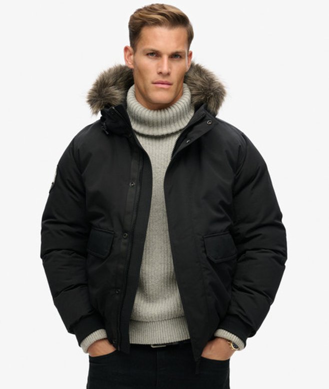 Superdry Herren Everest Bomberjacke mit Kunstfellbesatz Schwarz - Größe: Xxl von Superdry