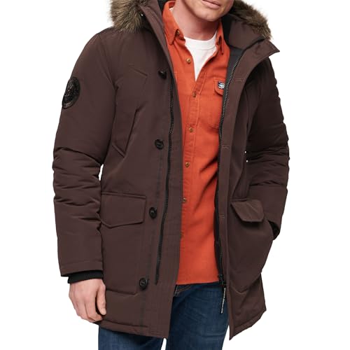 Superdry Herren Everest Faux Fur Hooded Parka Jacke, Dunkelbraun, M von Superdry