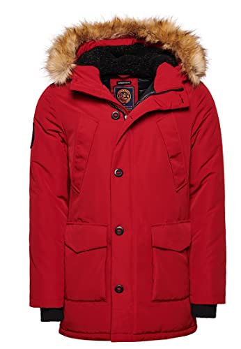 Superdry Herren Everest Parka mit Kapuze und Kunstfellbesatz Tiefrot M von Superdry