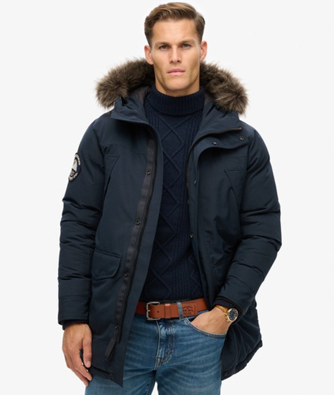 Superdry Herren Everest Parka mit Kunstfellbesatz Marineblau - Größe: Xxxl von Superdry