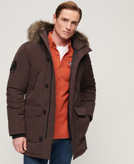 Superdry Men's Everest Parka mit Kunstfellkapuze Braun - Größe: L von Superdry