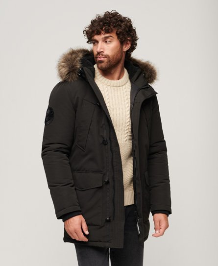 Superdry Men's Everest Parka mit Kunstfellkapuze Dunkelgrau - Größe: M von Superdry