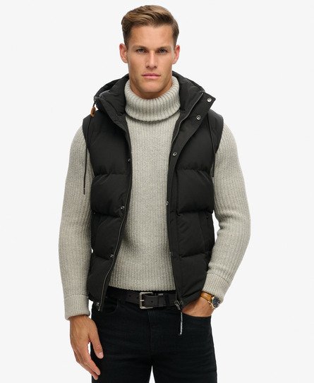 Superdry Herren Dunkelgrau Everest Steppweste mit Kapuze, Größe: L von Superdry