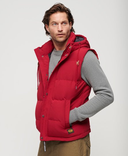 Superdry Men's Herren Rot Everest Steppweste mit Kapuze, Größe: L - Größe: L von Superdry