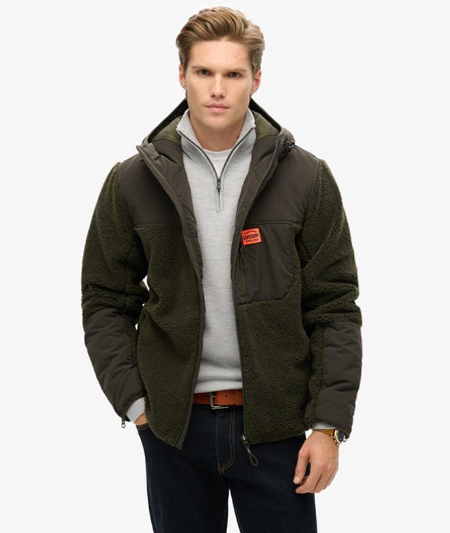 Superdry Herren Expedition Hybrid Hoodie mit Teddyfell Grün - Größe: XL von Superdry