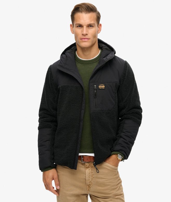 Superdry Herren Schwarz Expedition Hybrid Hoodie mit Teddyfell, Größe: L von Superdry