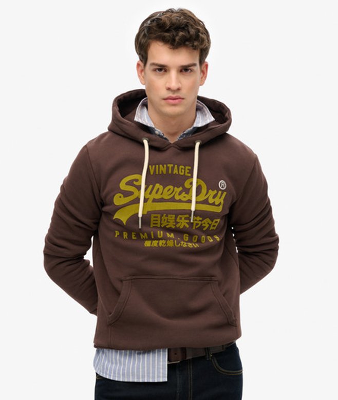 Superdry Herren Farblich Abgestimmtes Vintage Logo Hoodie Braun - Größe: L von Superdry