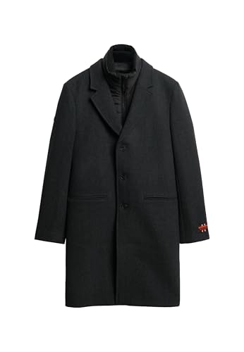Superdry Herren Figurbetonter 2-in-1 Town Mantel Schwarz Fischgrätenmuster M von Superdry