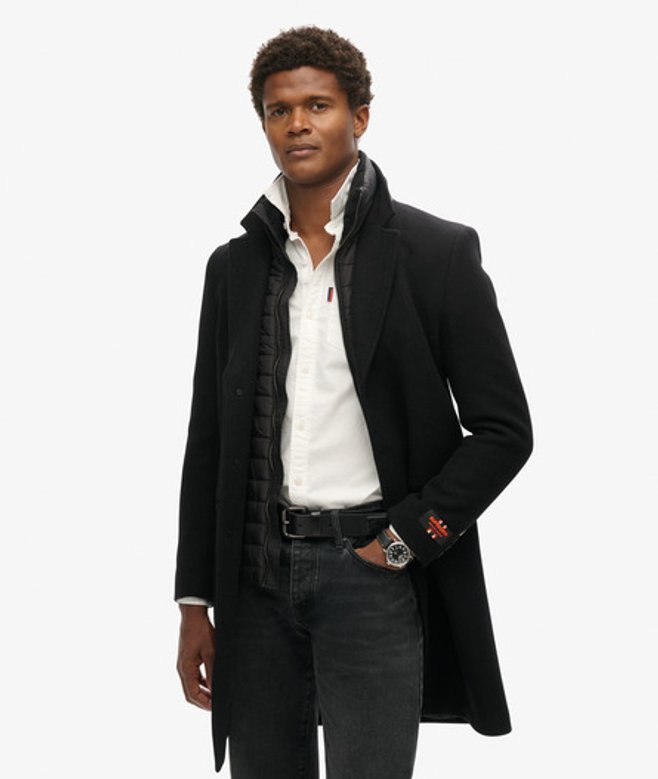 Superdry Herren Figurbetonter 2-in-1 Town Mantel Schwarz - Größe: M von Superdry