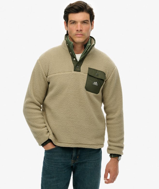 Superdry Herren Fuji Fleece mit Druckknopfkragen Beige - Größe: Xxl Superdry Herren Fuji Fleece mit Druckknopfkragen Beige - Größe: Xxl von Superdry