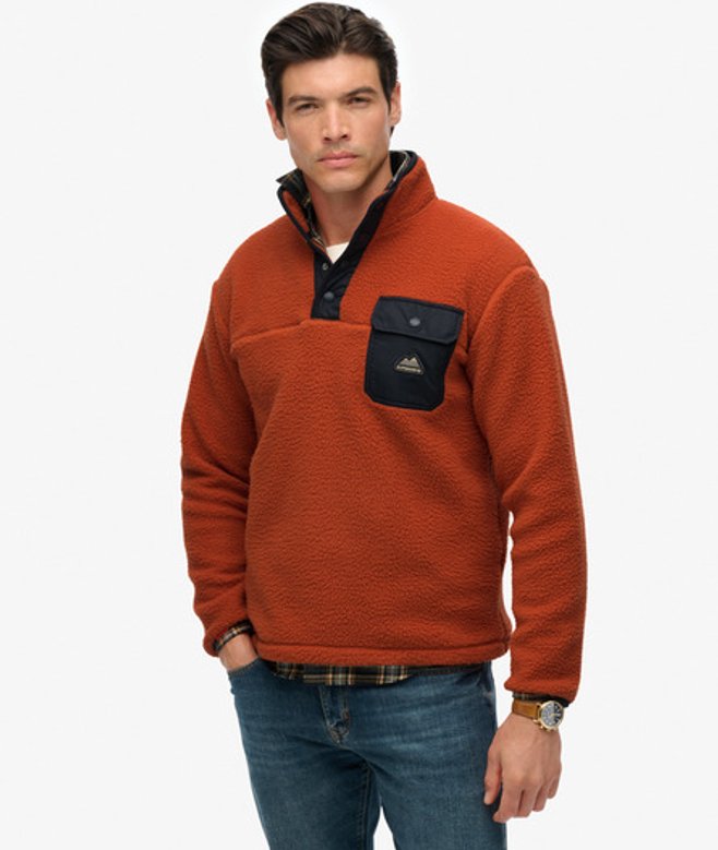 Superdry Herren Fuji Fleece mit Druckknopfkragen Orange - Größe: M von Superdry