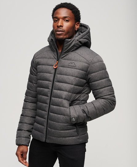 Superdry Men's Fuji Kapuzenjacke mit Fischgrätmuster Dunkelgrau - Größe: L von Superdry