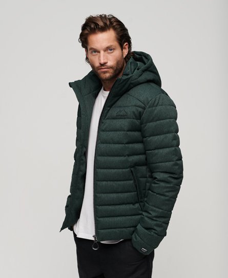 Superdry Men's Fuji Kapuzenjacke mit Fischgrätmuster Grün - Größe: S von Superdry