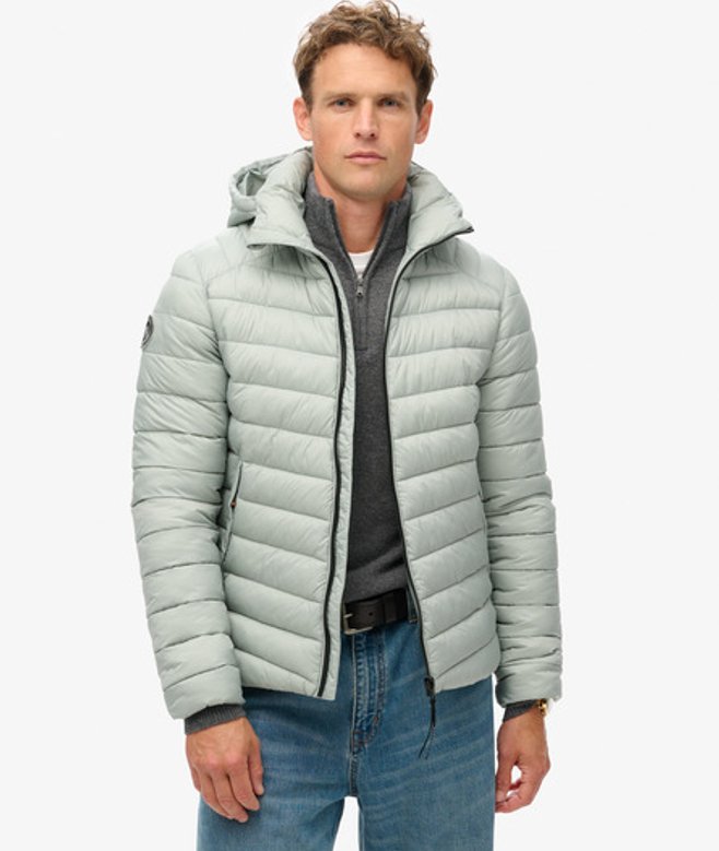 Superdry Herren Fuji Sport Steppjacke mit Kapuze Hellgrau - Größe: M von Superdry