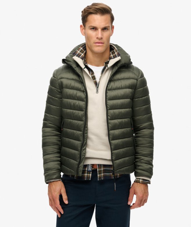 Superdry Herren Fuji Sport Steppjacke mit Kapuze Kaki - Größe: L von Superdry