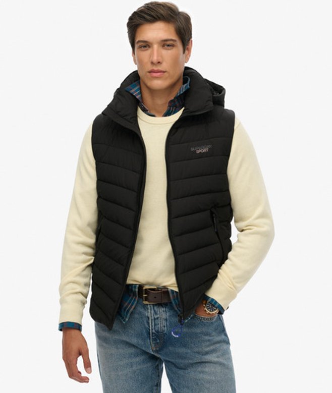 Superdry Herren Fuji Steppweste mit Kapuze Black - Größe: M von Superdry