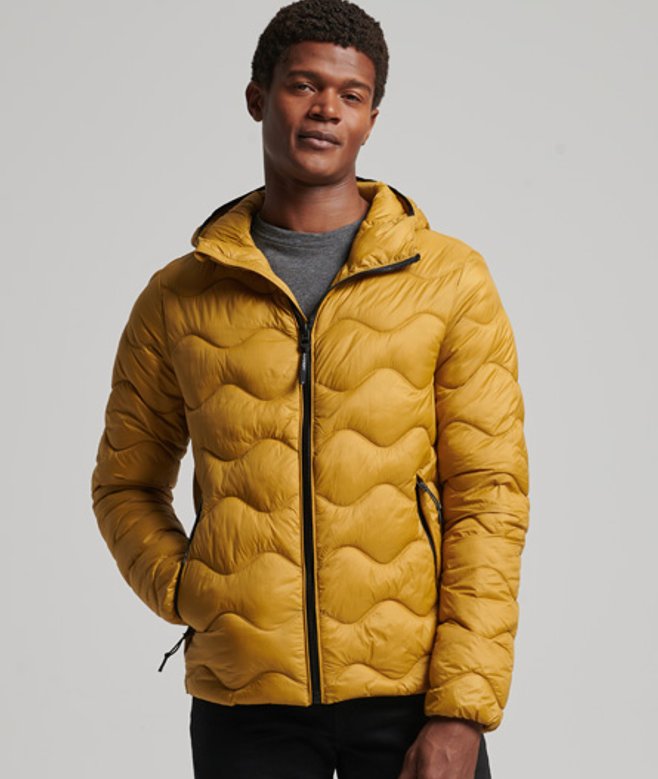 Superdry Herren Gelb Leichter Steppmantel Mit Kapuze Gesteppt, Größe: L - Größe: L von Superdry