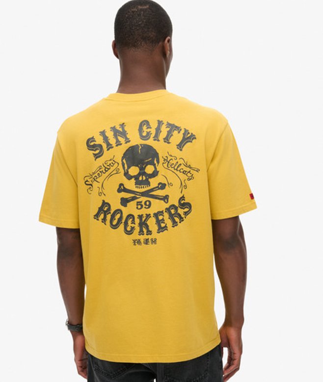 Superdry Herren Gelb Locker Geschnittenes Lo-Fi T-Shirt Mit Punk-Grafik, Größe: M von Superdry