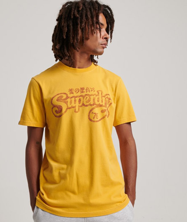 Superdry Herren Gelb Nostalgia Script T-shirt mit Logodruck, Größe: L - Größe: L von Superdry