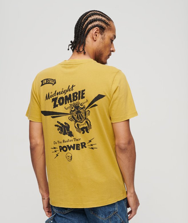 Superdry Herren Gelb und Schwarz Blackout Rock T-Shirt mit Grafikdruck, Größe: L von Superdry