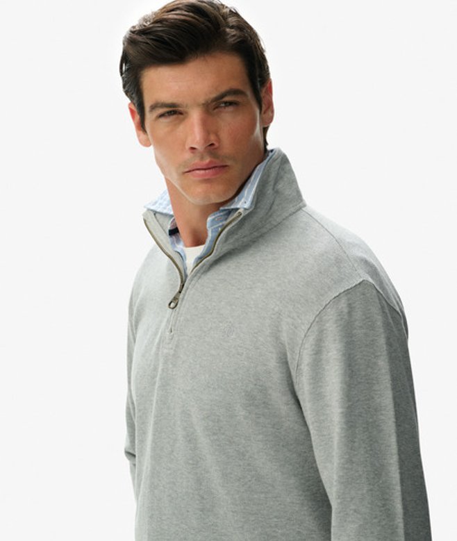 Superdry Herren Gerippter Pullover mit Reißverschluss Light Grey - Größe: L von Superdry