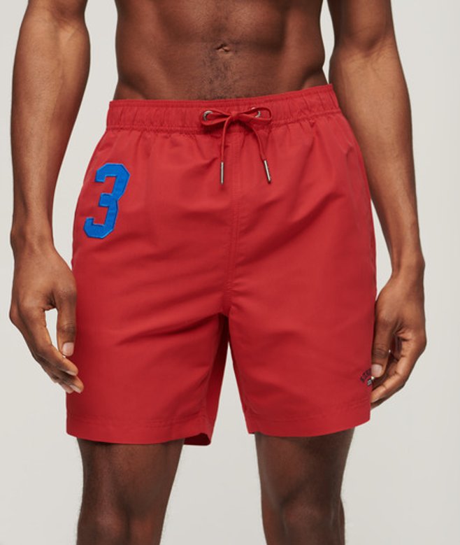 Superdry Herren Gestickt 17" Polo-Badeshorts Aus Recyceltem Material, Rot, Größe: M von Superdry