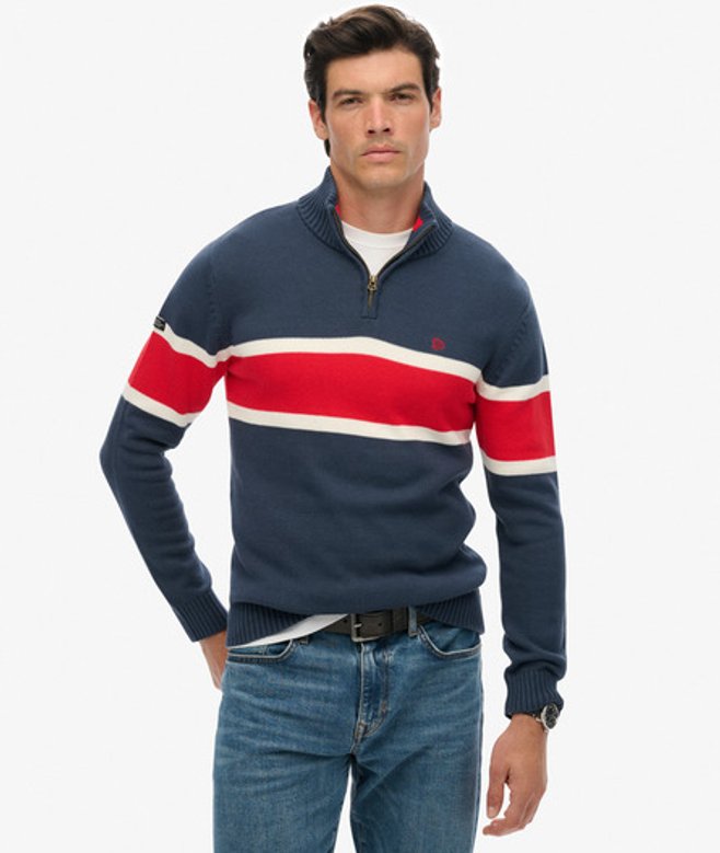 Superdry Herren Gestreifter Baumwoll-pullover mit Reißverschluss Navy - Größe: XL von Superdry
