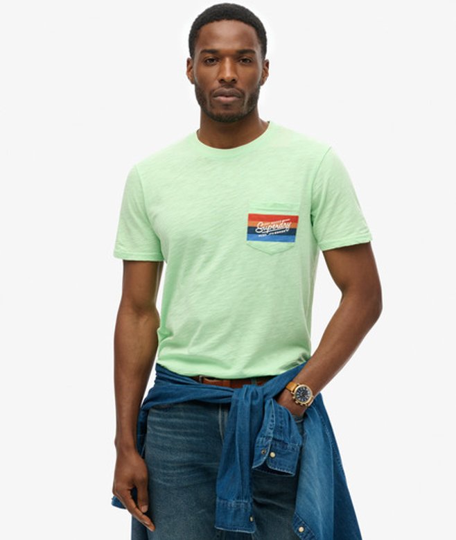 Superdry Herren Gestreiftes Cali T-shirt mit Logo Grün - Größe: M von Superdry