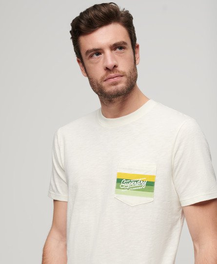 Superdry Herren Gestreiftes Cali T-Shirt mit Logo Weiß - Größe: XL von Superdry